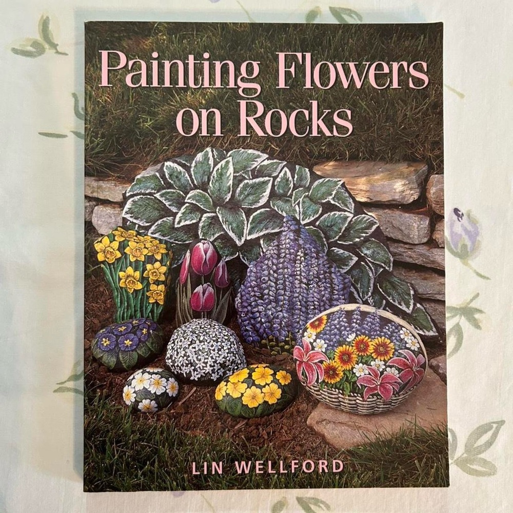 90s Vintage Artisan Folk Art Painting Flowers on Rocks Book